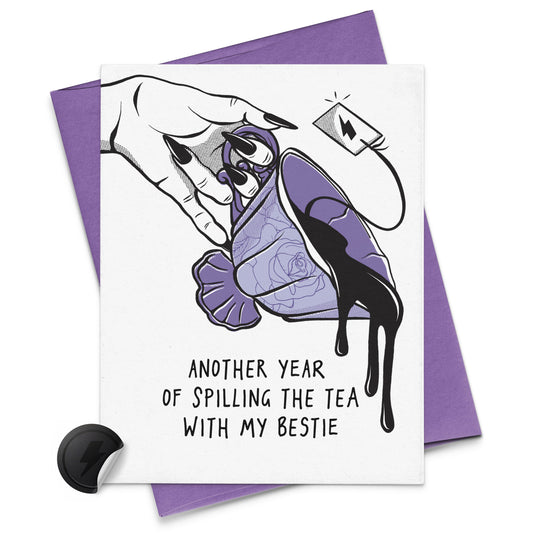 tea cup spilling birthday card