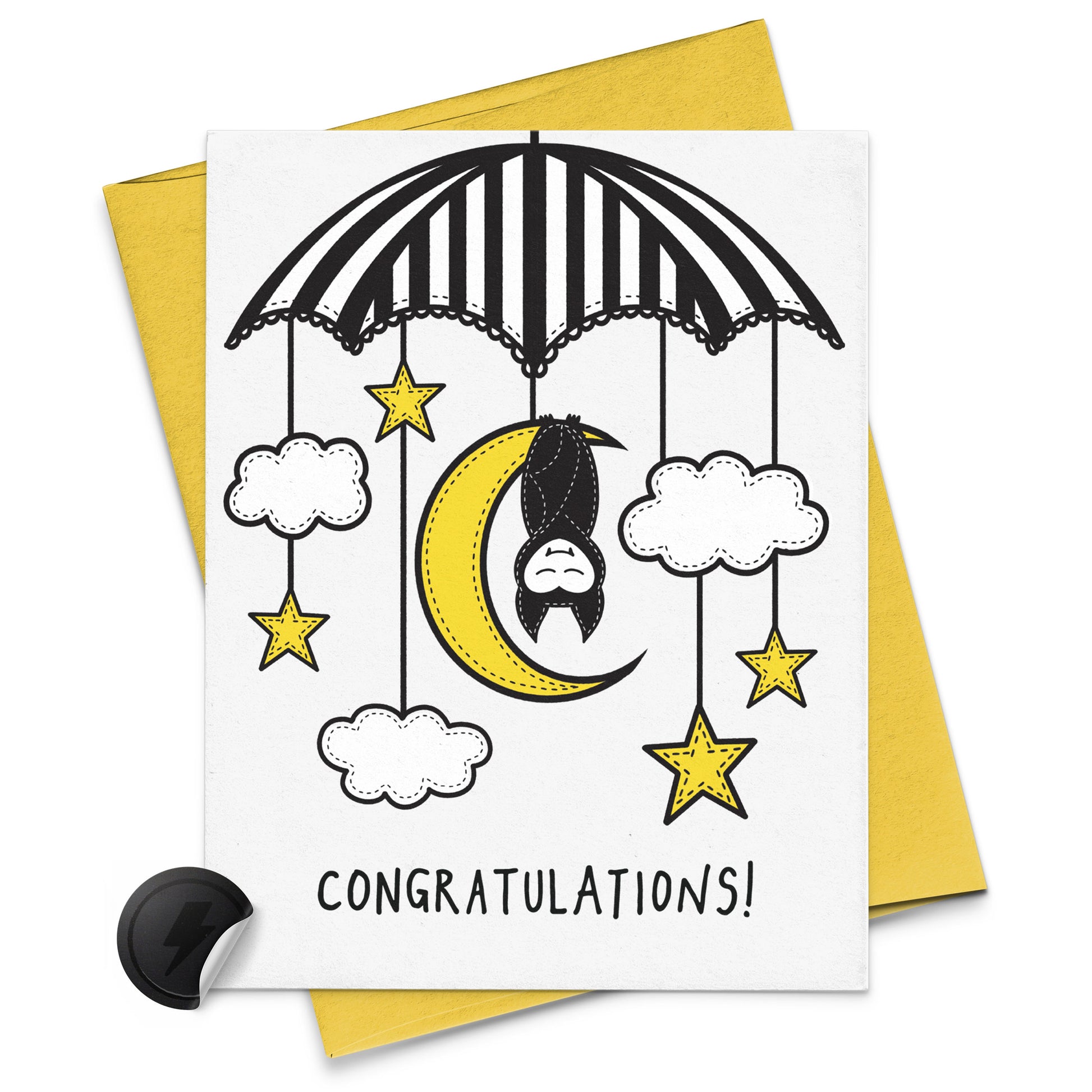 baby mobile with cute bat baby shower card