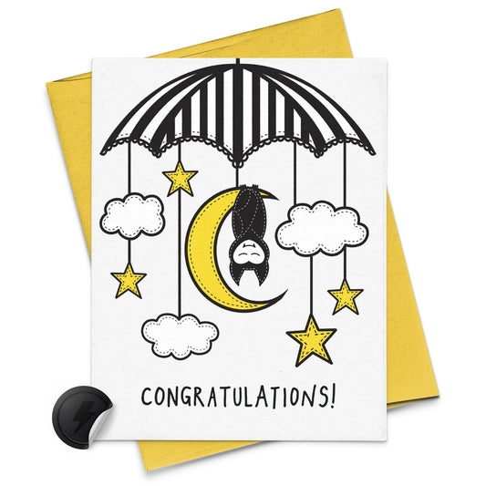 baby mobile with cute bat baby shower card