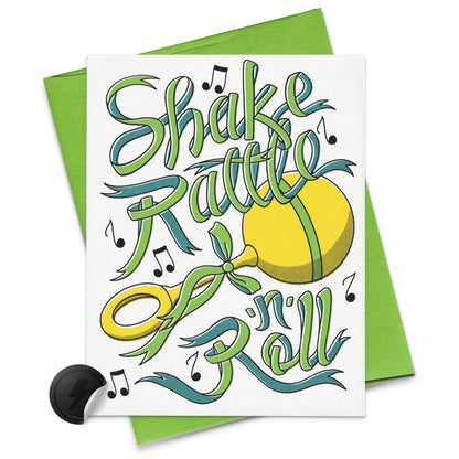 share rattle and roll baby shower card