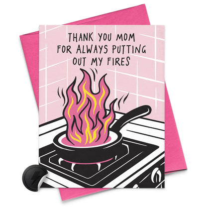 fire in pan on kitchen stove card