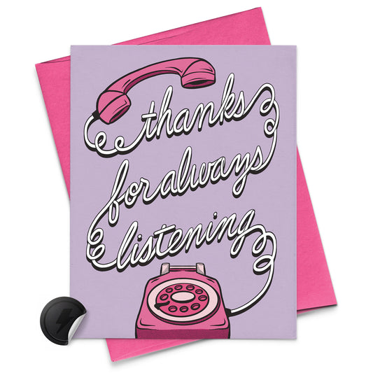 retro phone, thanks for listening card