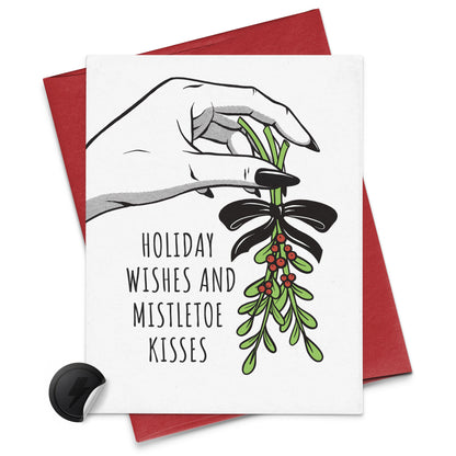 mistletoe card with black ribbon